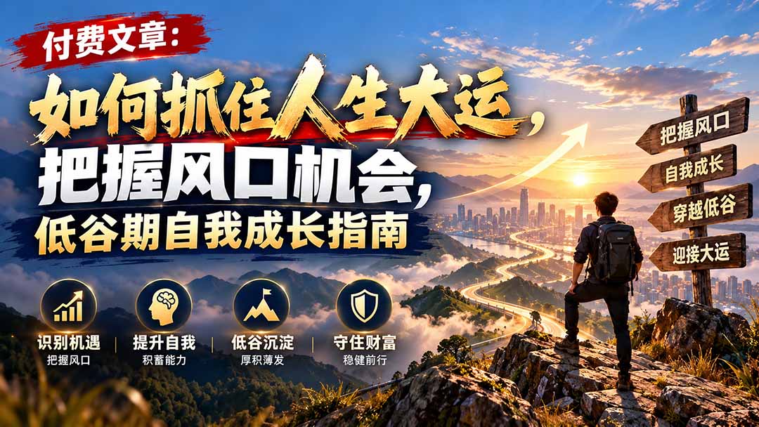 付费文章：如何抓住人生大运，把握风口机会，低谷期自我成长指南-超级会员网