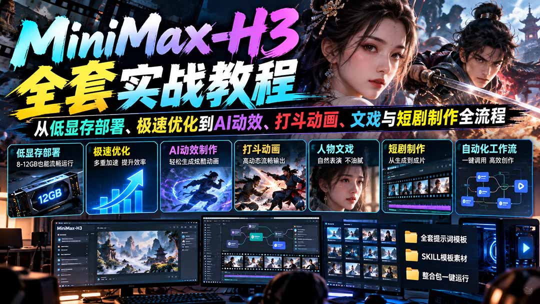 MiniMax-H3全套实战教程：从低显存部署、极速优化到AI动效、打斗动画、文戏与短剧制作全流程-超级会员网