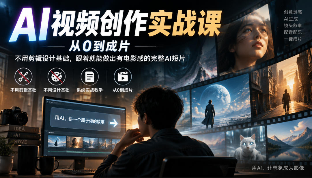 AI视频创作实战课，从0到成片，不用剪辑设计基础，跟着就能做出有电影感的完整AI短片-超级会员网