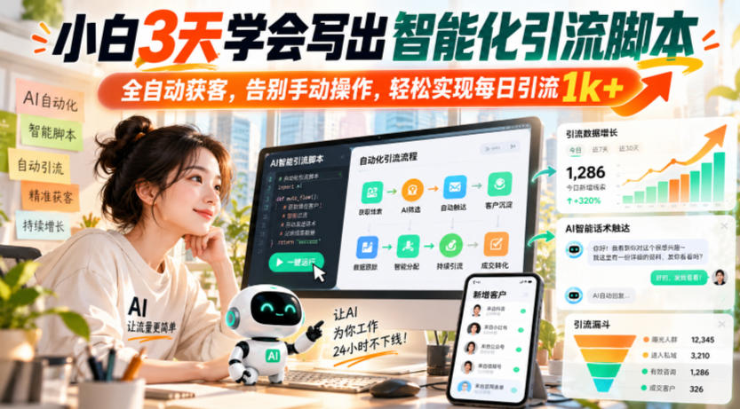 小白3天学会写出智能化引流脚本，全自动获客，告别手动操作，轻松实现每日引流1k+-超级会员网