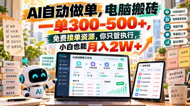 AI自动做单，电脑搬砖一单300-500+，免费接单资源，你只管执行，小白也能月入2W+【揭秘】-超级会员网