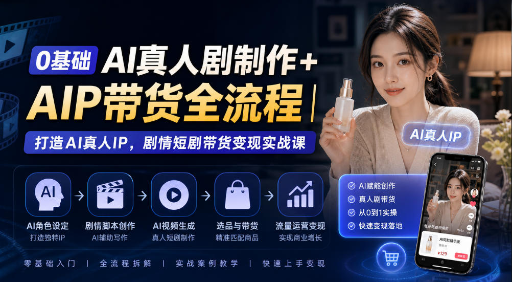 0基础AI真人剧制作+AIP带货全流程｜打造AI真人IP，剧情短剧带货变现实战课-超级会员网