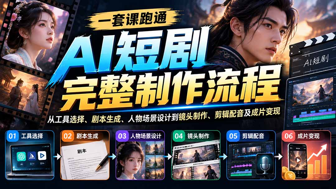 一套课跑通AI短剧完整制作流程:从工具选择、剧本生成、人物场景设计到镜头制作、剪辑配音及成片变现-超级会员网