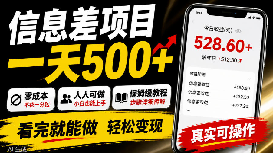 信息差项目一天500+，零成本，人人可做，保姆级教程，看完就能做【揭秘】-超级会员网