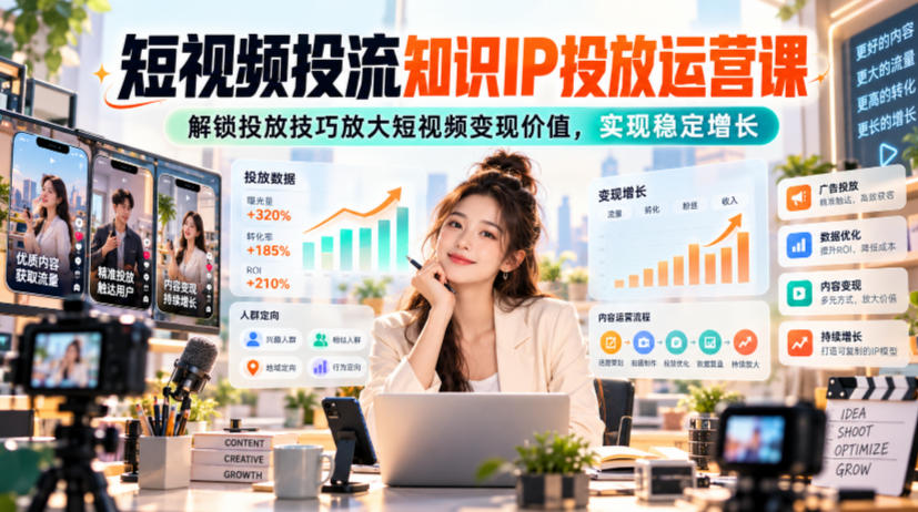 短视频投流知识IP投放运营课，解锁投放技巧放大短视频变现价值，实现稳定增长-超级会员网