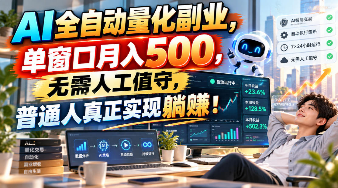 AI全自动量化副业，单窗口月入500，无需人工值守，普通人真正实现躺賺！-超级会员网