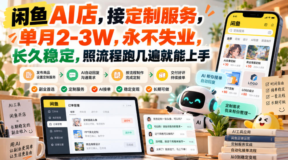 闲鱼AI店，接定制服务，单月2-3W，永不失业，长久稳定，照流程跑几遍就能上手-超级会员网