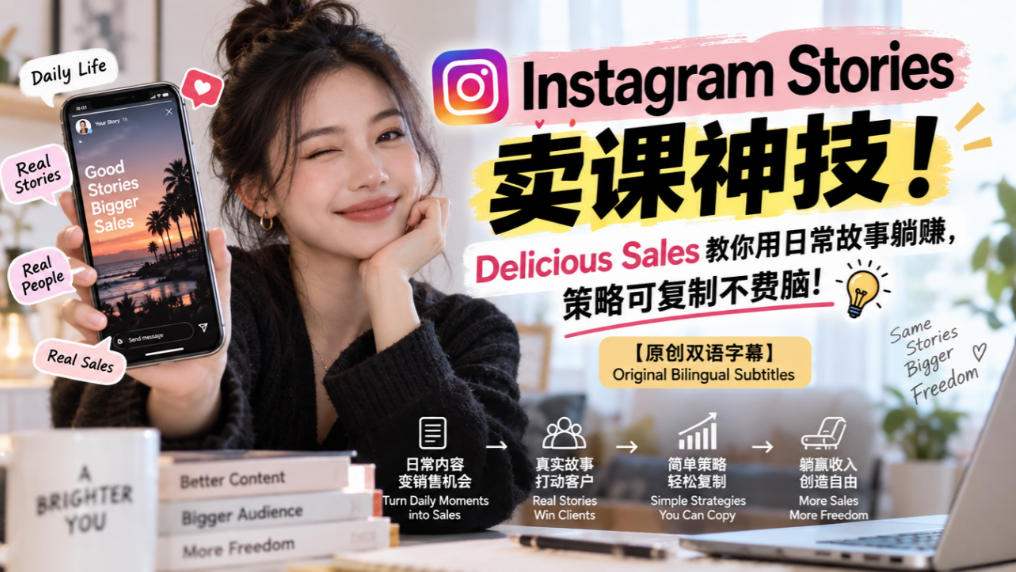 Instagram Stories卖课神技！Delicious Sales教你用日常故事躺賺，策略可复制不费脑！【原创双语字幕】-超级会员网