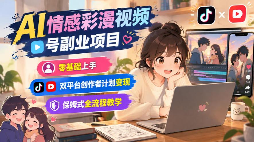 AI情感彩漫视频号副业项目，零基础上手，双平台创作者计划变现，保姆式全流程教学-超级会员网