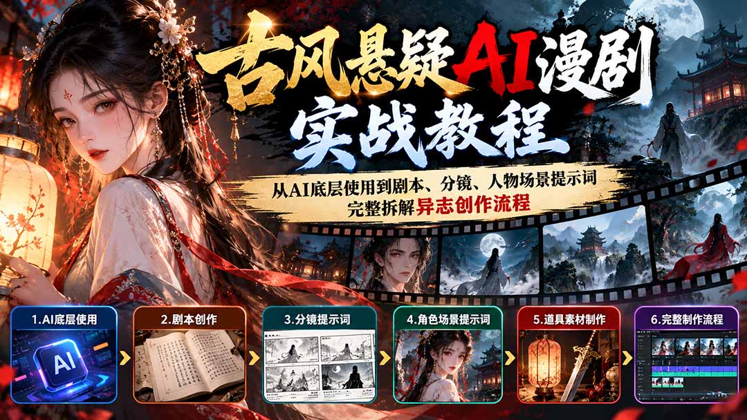古风悬疑AI漫剧实战教程：从AI底层使用到剧本、分镜、人物场景提示词，完整拆解异志创作流程-超级会员网