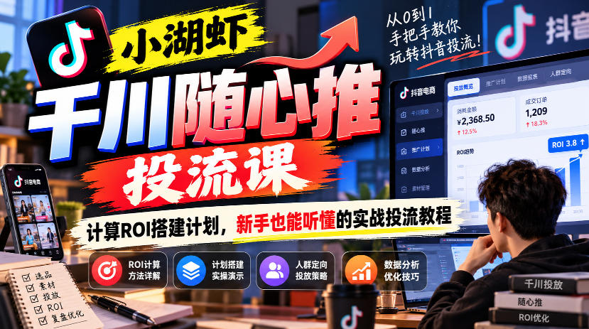 小湖虾千川随心推投流课，计算ROI搭建计划，新手也能听懂的实战投流教程-超级会员网