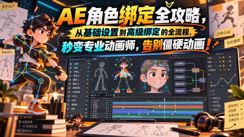 【无水印】AE角色绑定全攻略，从基础设置到高级绑定的全流程，秒变专业动画师，告别僵硬动画！【原创双语字幕】-超级会员网