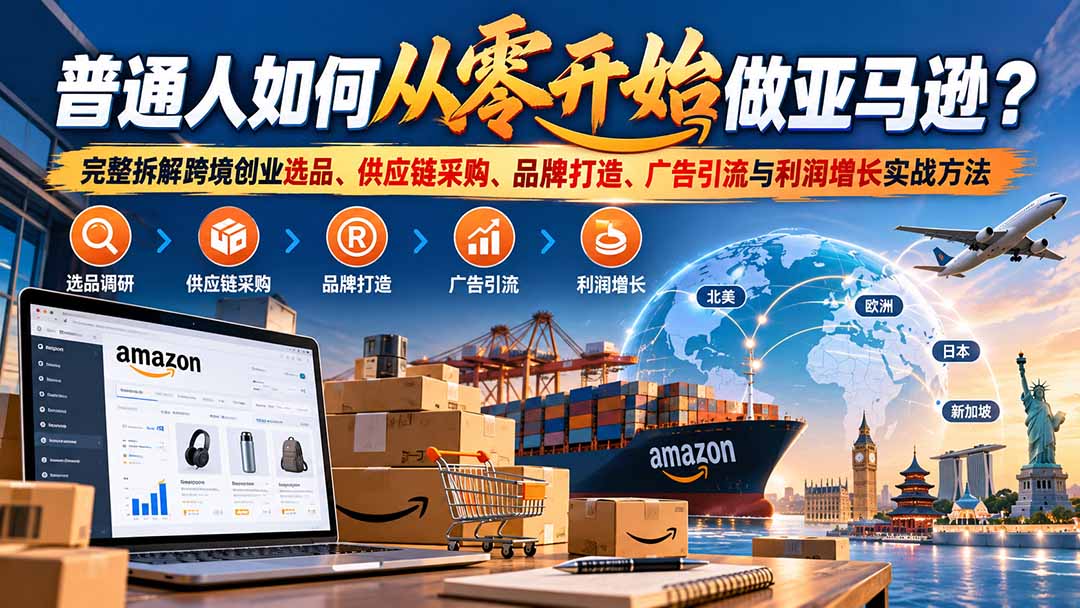 普通人如何从零开始做亚马逊？完整拆解跨境创业选品、供应链采购、品牌打造、广告引流与利润增长实战方法-超级会员网