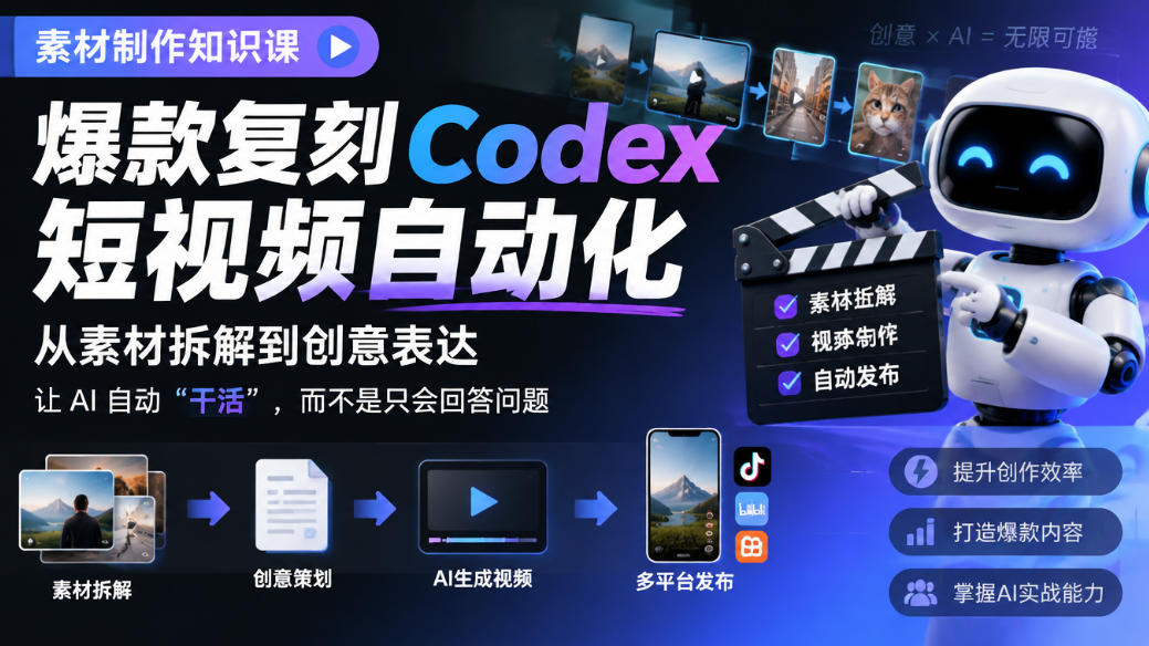 素材制作知识课，爆款复刻Codex短视频自动化，从素材拆解到创意表达，让AI自动“干活”，而不是只会回答问题-超级会员网
