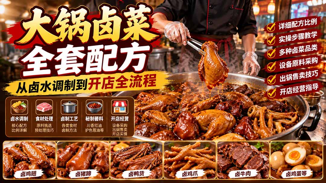 大锅卤菜全套配方，从卤水调制到开店全流程，感觉学会了去摆摊也不错-超级会员网
