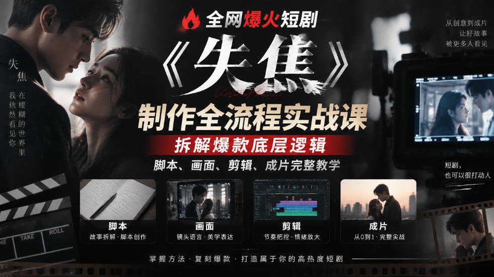 全网爆火短剧《失焦》制作全流程实战课｜拆解爆款底层逻辑，脚本、画面、剪辑、成片完整教学-超级会员网