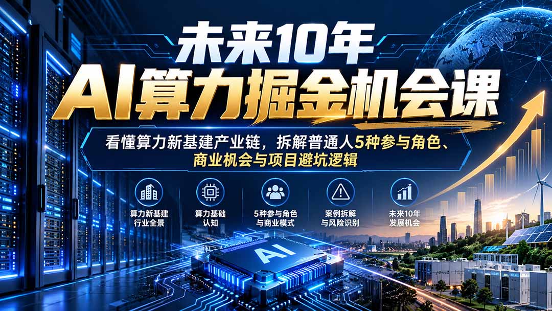 未来10年AI算力掘金机会课：看懂算力新基建产业链，拆解普通人5种参与角色、商业机会与项目避坑逻辑-超级会员网