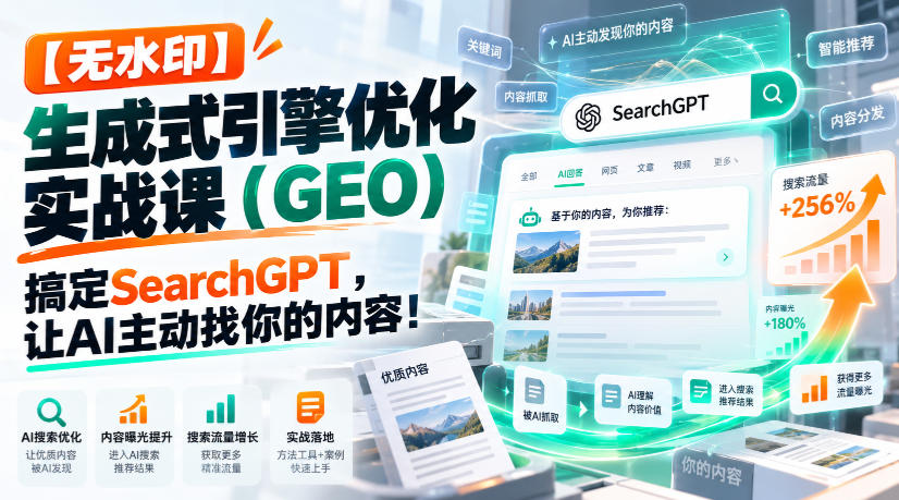 【无水印】生成式引擎优化(GEO)实战课：搞定SearchGPT，让AI主动找你的内容！【原创双语字幕】-超级会员网
