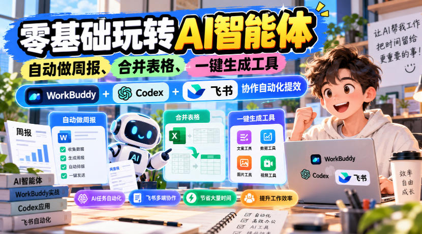 【无水印】零基础玩转AI智能体，自动做周报、合并表格、一键生成工具，WorkBuddy+Codex + 飞书协作自动化提效-超级会员网