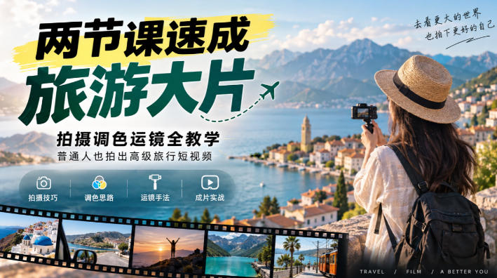 两节课速成旅游大片｜拍摄调色运镜全教学，普通人也拍出高级旅行短视频-超级会员网