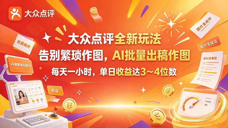 大众点评全新玩法，不用繁琐作图，AI 批量出稿作图，每天一小时，单日收益达 3～4 位数-超级会员网