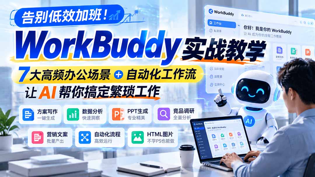 告别低效加班！WorkBuddy实战教学，7大高频办公场景＋自动化工作流，让AI帮你搞定繁琐工作-超级会员网