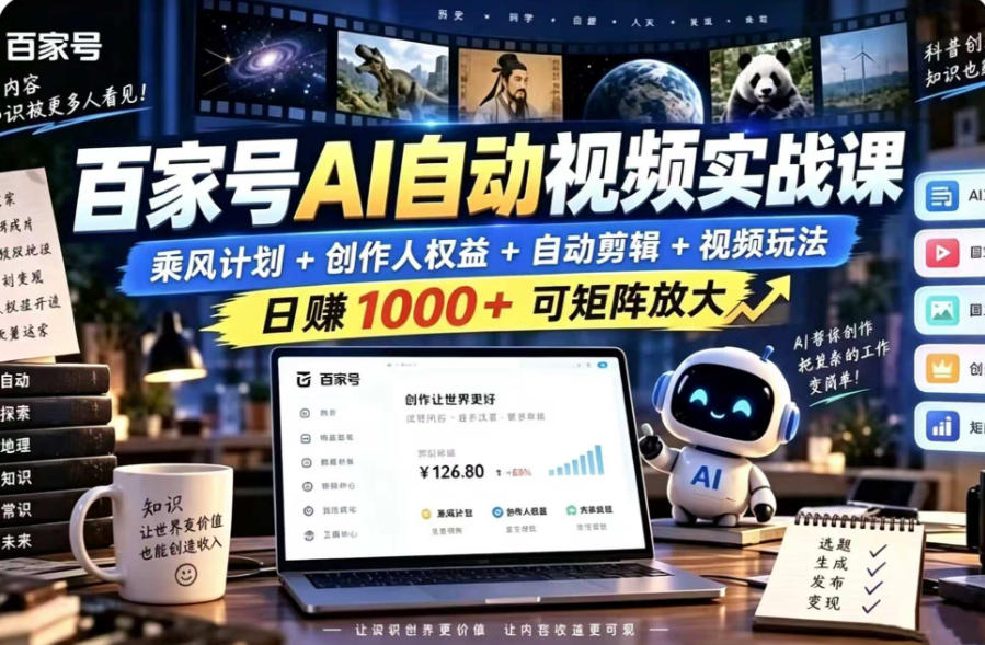 百家号自动矩阵玩法，长期可以做的项目，日入1k+，真正的睡后收入-超级会员网