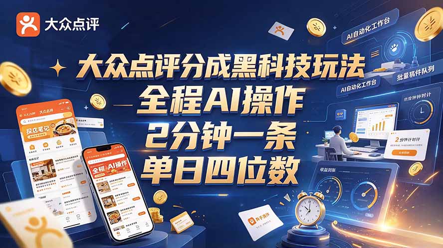 大众点评分成全网独家玩法，AI 全自动出内容，2 分钟一条，小白可冲单日四位数-超级会员网