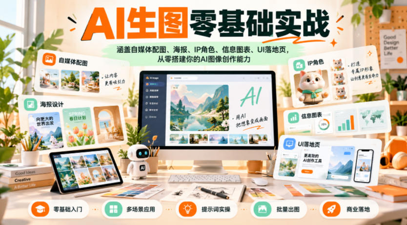 AI生图零基础实战，涵盖自媒体配图、海报、IP角色、信息图表、UI落地页，从零搭建你的AI图像创作能力-超级会员网