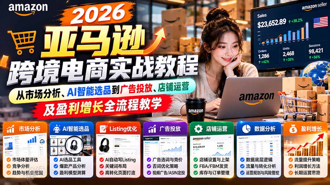 2026亚马逊跨境电商实战教程-更新1027，从市场分析、AI智能选品到广告投放、店铺运营及盈利增长全流程教学-超级会员网