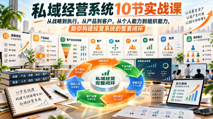 私域经营系统10节实战课，从战略到执行，从产品到客户，从个人能力到组织能力，助你构建经营系统的整套闭环-超级会员网