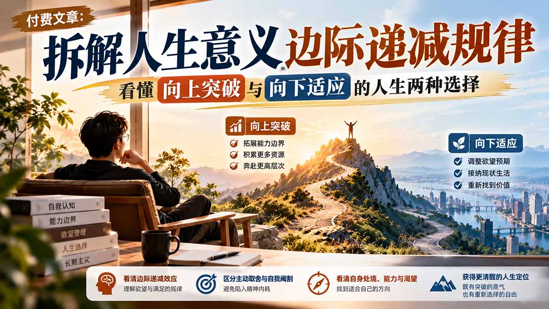 付费文章：拆解人生意义边际递减规律，看懂向上突破与向下适应的人生两种选择-超级会员网
