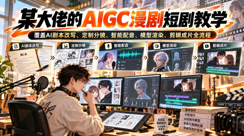 某大佬的AIGC漫剧短剧教学，覆盖AI剧本改写、定制分镜、智能配音、模型渲染、剪辑成片全流程-超级会员网