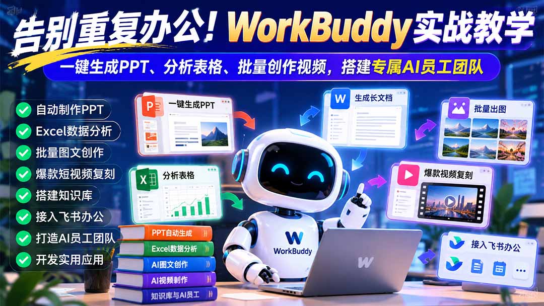 告别重复办公！WorkBuddy实战教学：一键生成PPT、分析表格、批量创作视频，搭建专属AI员工团队-超级会员网