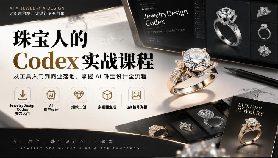 珠宝人的Codex实战课程｜JewelryDesign Codex安装入门、AI珠宝设计、爆款二创、多视图生成、电商精修海报全链路教学-超级会员网