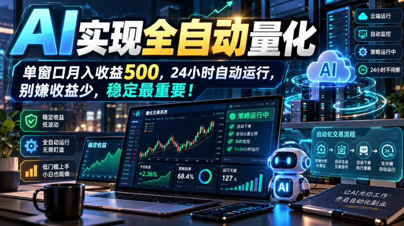 AI实现全自动量化，单窗口月入收益500，24小时自动运行，别嫌收益少，稳定最重要！【揭秘】-超级会员网