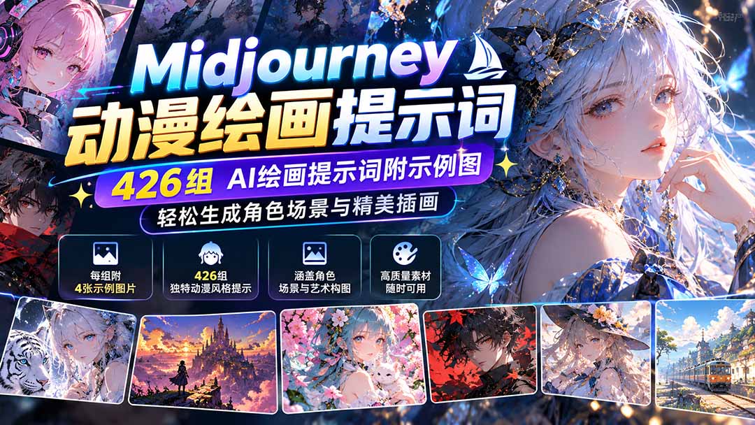 Midjourney动漫绘画提示词：426组AI绘画提示词附示例图，轻松生成角色场景与精美插画-超级会员网