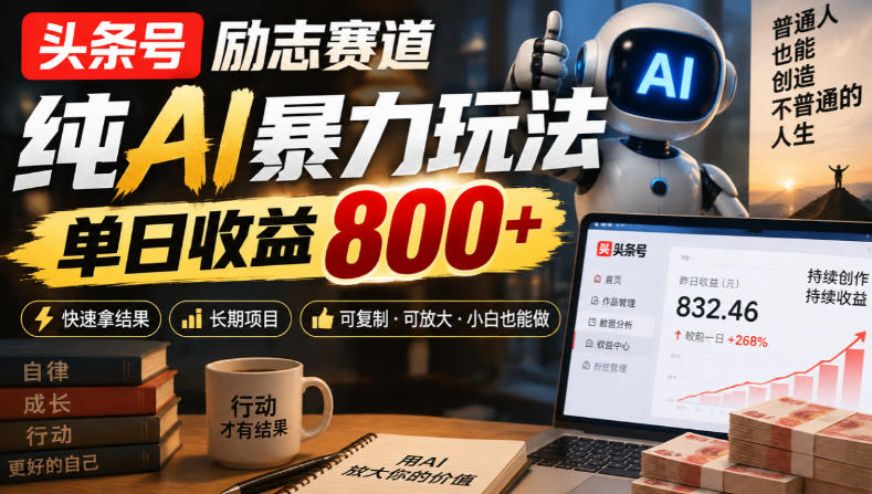 头条号励志赛道，纯AI暴力玩法，单日收益800+，快速拿结果，长期项目-超级会员网