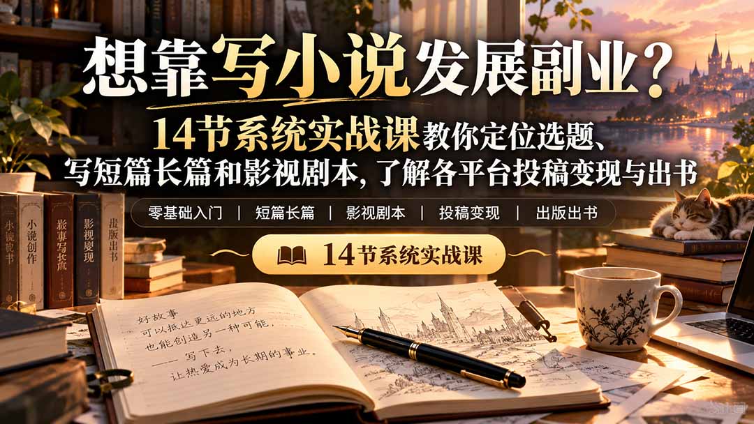 【无水印】想靠写小说发展副业？14节系统实战课教你定位选题、写短篇长篇和影视剧本，了解各平台投稿变现与出书-超级会员网