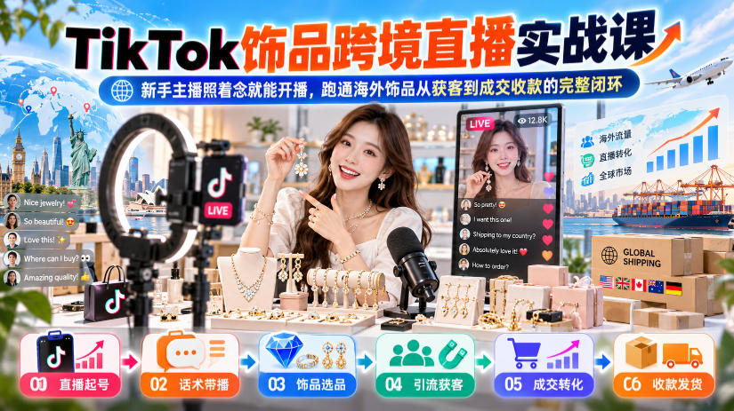 TikTok饰品跨境直播实战课，新手主播照着念就能开播，跑通海外饰品从获客到成交收款的完整闭环-超级会员网