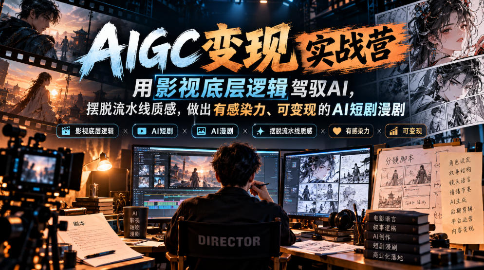 AIGC变现实战营，用影视底层逻辑驾驭AI，摆脱流水线质感，做出有感染力、可变现的AI短剧漫剧-超级会员网