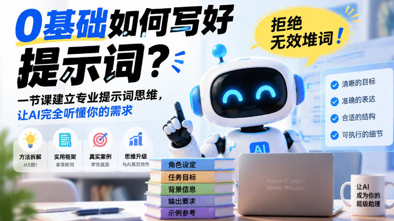 0基础如何写好提示词，拒绝无效堆词！一节课建立专业提示词思维，让AI完全听懂你的需求-超级会员网