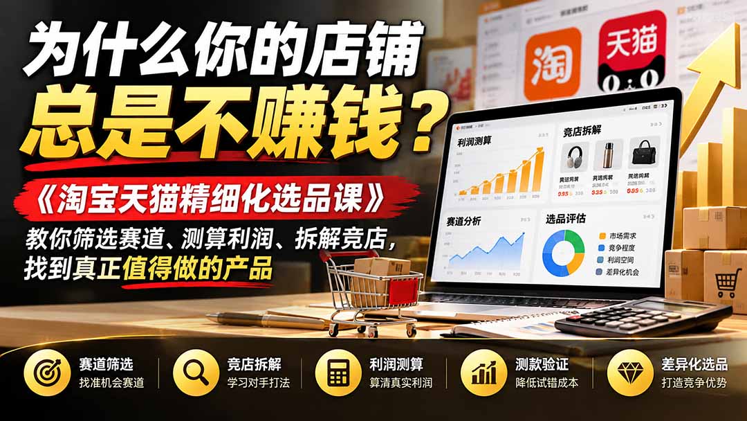 为什么你的店铺总是不赚钱？《淘宝天猫精细化选品课》教你筛选赛道、测算利润、拆解竞店，找到真正值得做的产品-超级会员网