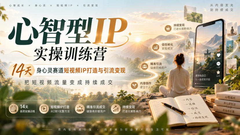 心智型IP实操训练营｜14天身心灵赛道短视频IP打造与引流变现，把短视频流量变成持续成交-超级会员网