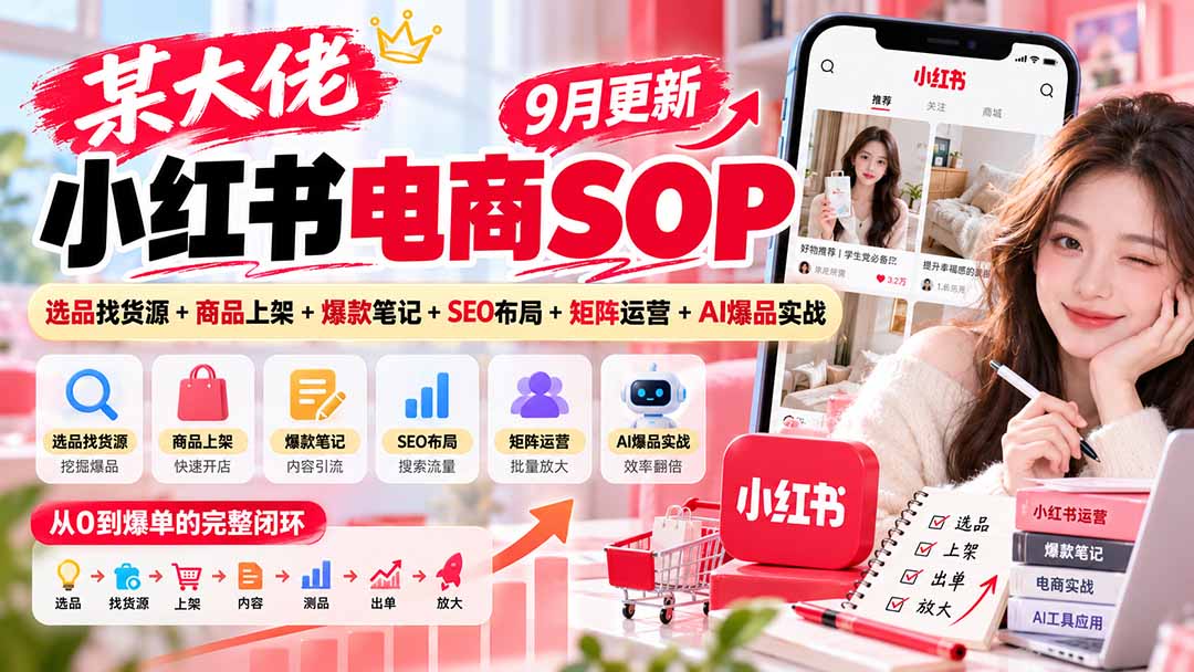 某大佬小红书电商SOP｜9月更新：选品找货源+商品上架+爆款笔记+SEO布局+矩阵运营+AI爆品实战-超级会员网