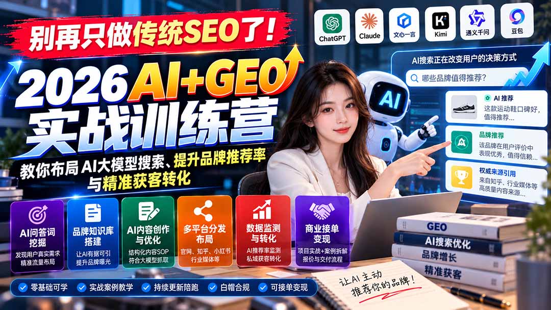 别再只做传统SEO了！《2026AI+GEO实战训练营》教你布局AI大模型搜索、提升品牌推荐率与精准获客转化-超级会员网