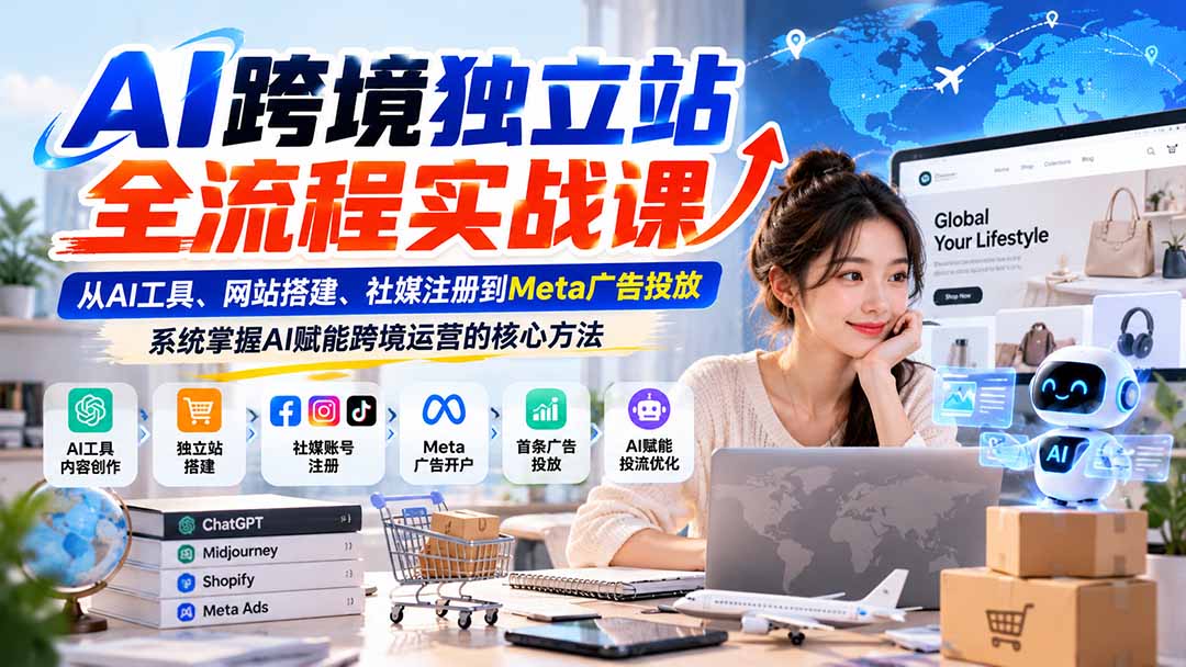 AI跨境独立站全流程实战课：从AI工具、网站搭建、社媒注册到Meta广告投放，系统掌握AI赋能跨境运营的核心方法-超级会员网