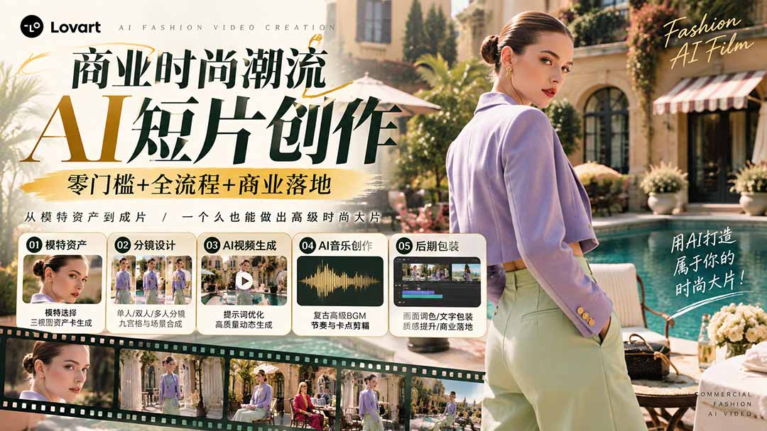 从一张模特图到高级时尚广告大片：AI三视图资产、场景合成、电影分镜、动态生成与复古音乐剪辑实战课-超级会员网