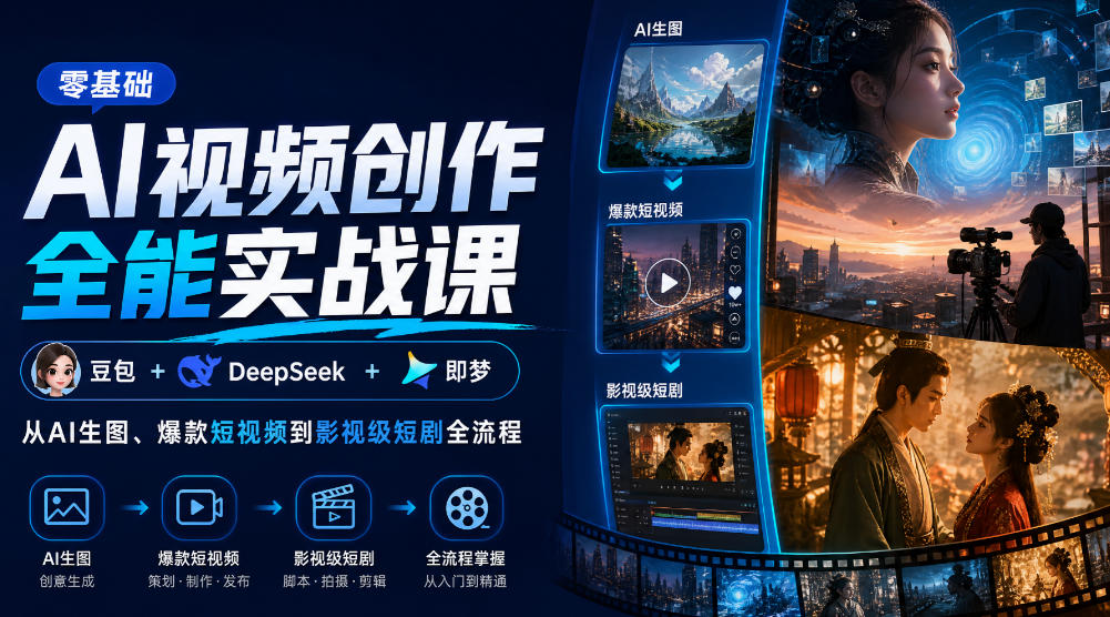 零基础AI视频创作全能实战课｜豆包+DeepSeek+即梦，从AI生图、爆款短视频到影视级短剧全流程-超级会员网