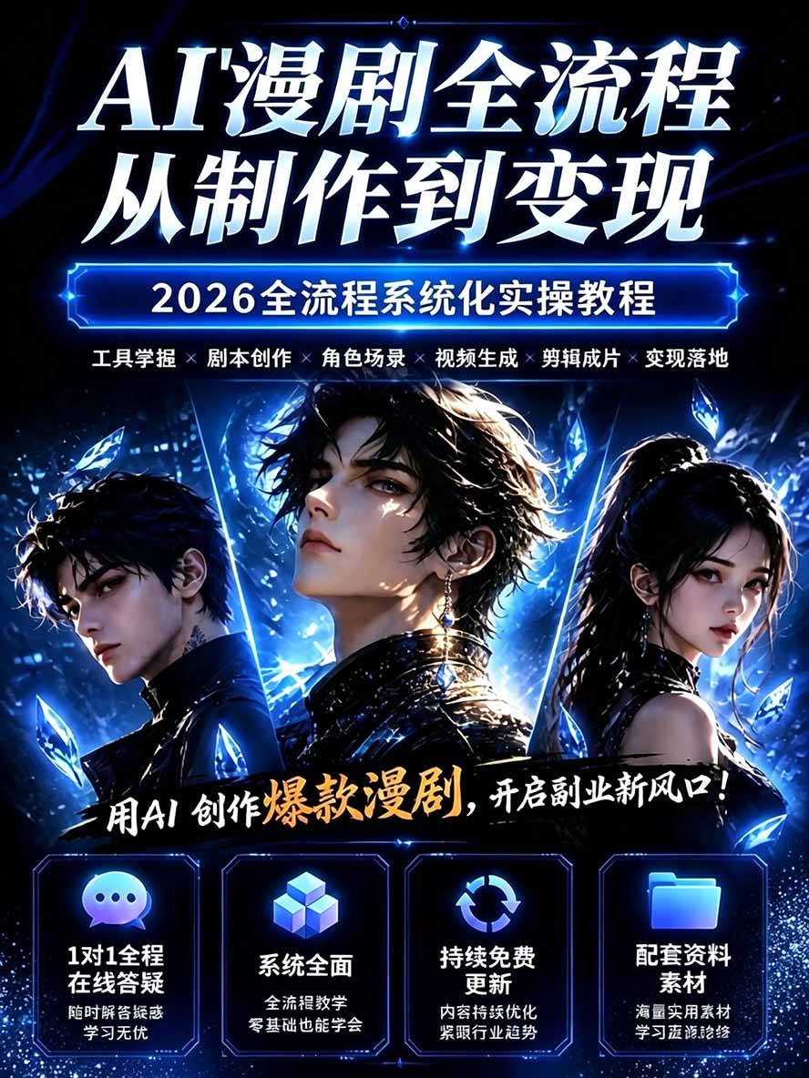 图片[1]-【无水印】2026AI漫剧创作与商业变现掘金营：打通选题→AI编剧→角色场景→自动分镜→视频生成→剪辑发布→运营变现-超级会员网